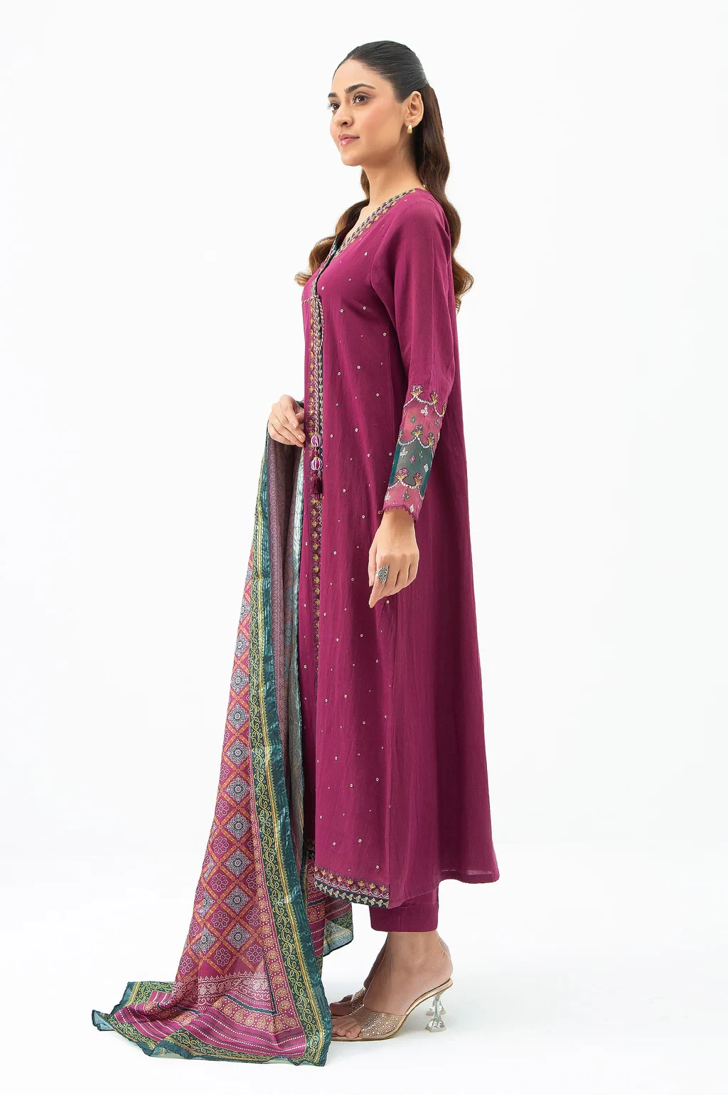 EMBROIDERED COTTON SATIN 3 PIECE SUIT - WUM35237