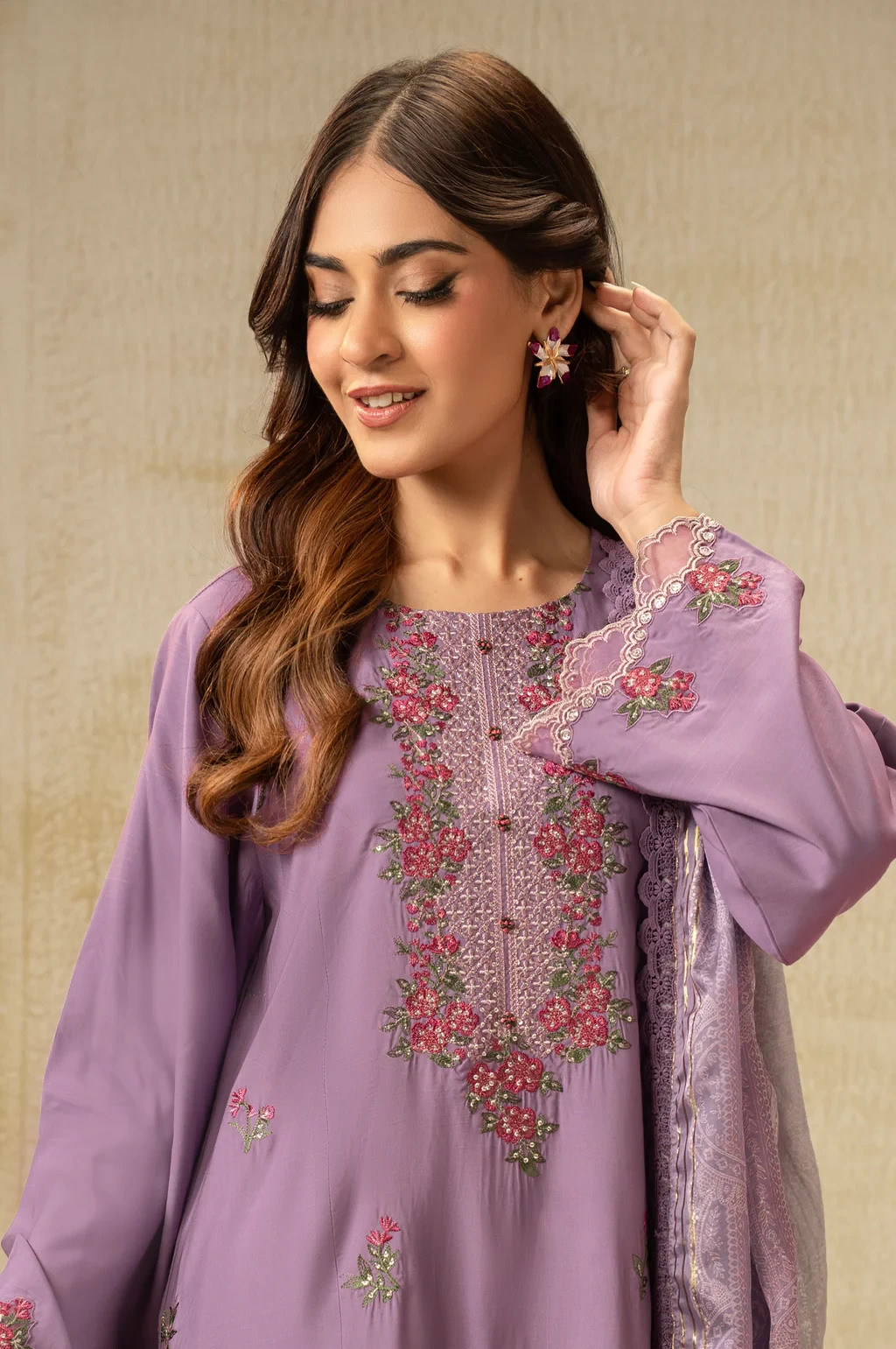 EMBROIDERED COTTON NET 3 PIECE SUIT - WUM35234