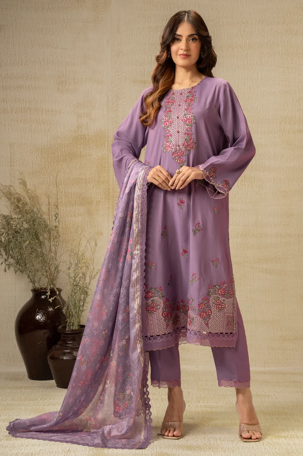 EMBROIDERED COTTON NET 3 PIECE SUIT - WUM35234