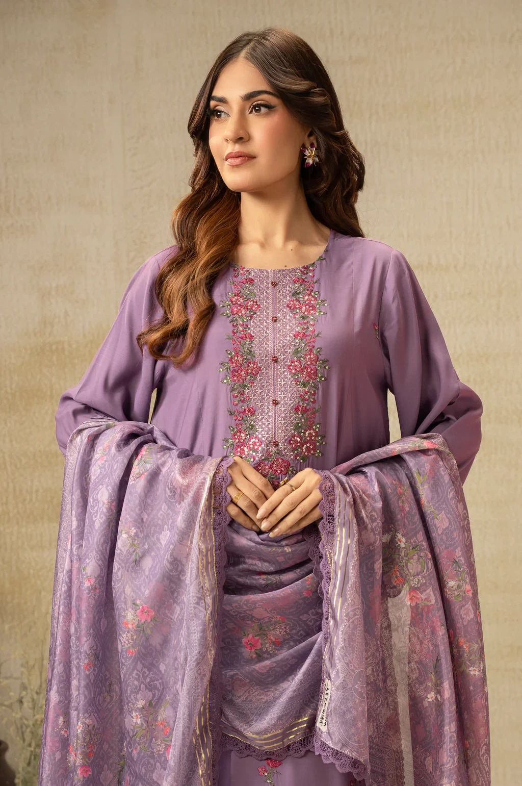EMBROIDERED COTTON NET 3 PIECE SUIT - WUM35234