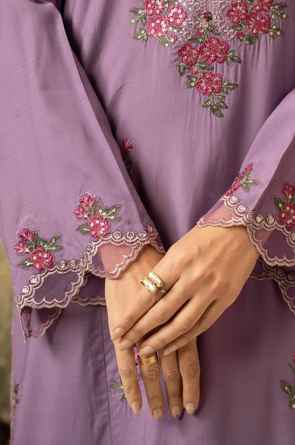 EMBROIDERED COTTON NET 3 PIECE SUIT - WUM35234