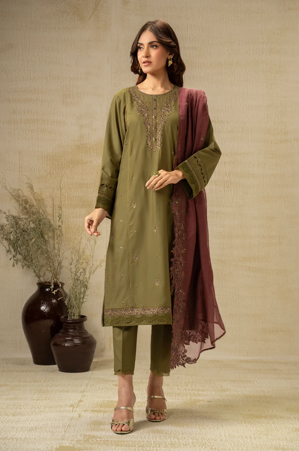 EMBROIDERED CAMBRIC 3 PIECE SUIT - WUM35225