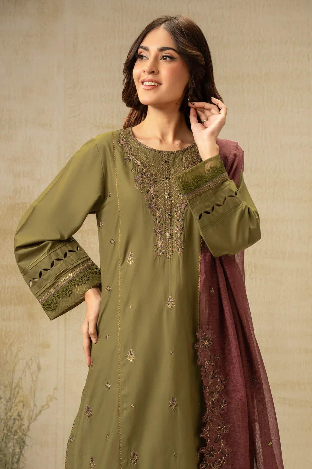 EMBROIDERED CAMBRIC 3 PIECE SUIT - WUM35225