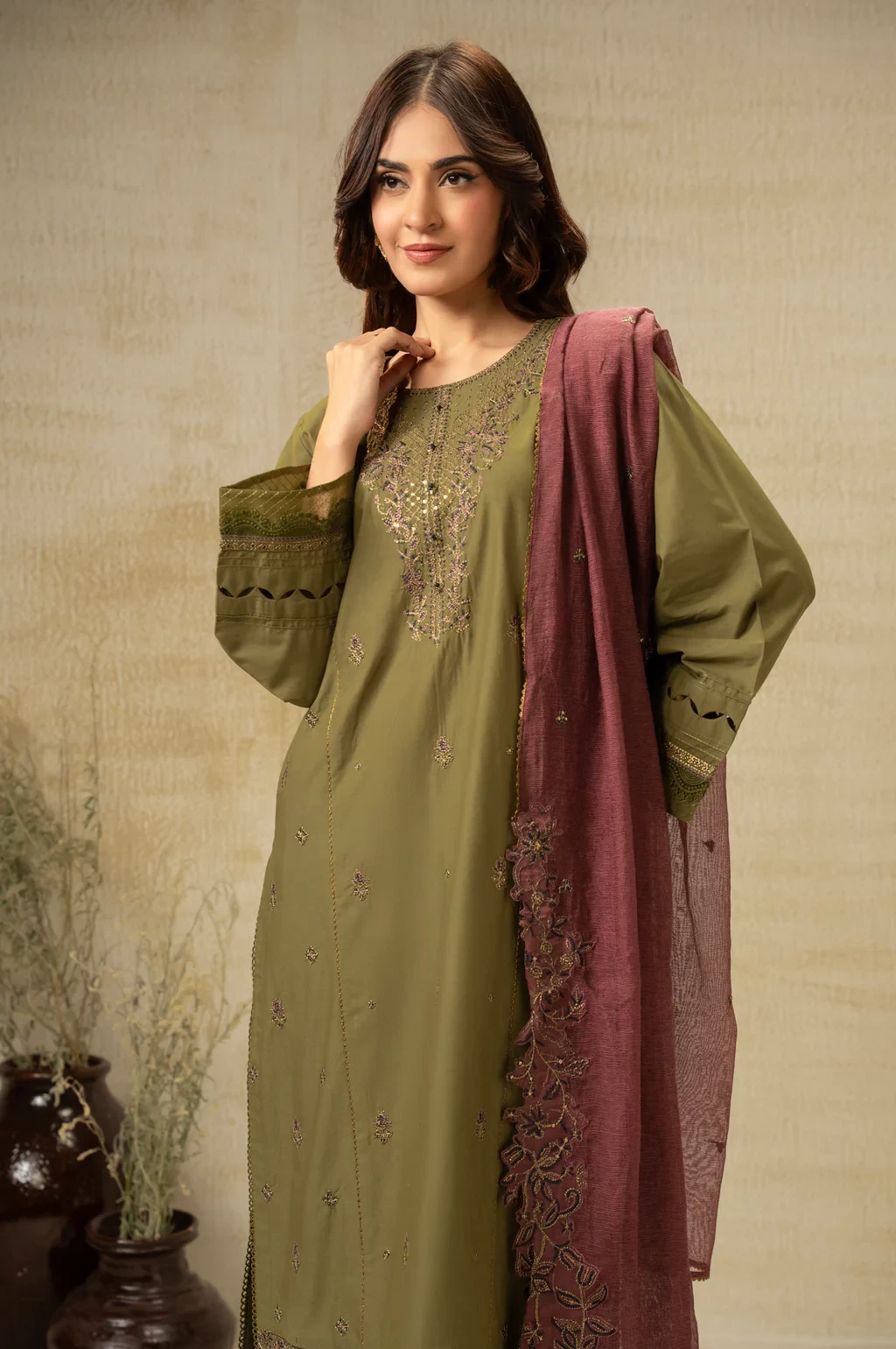 EMBROIDERED CAMBRIC 3 PIECE SUIT - WUM35225