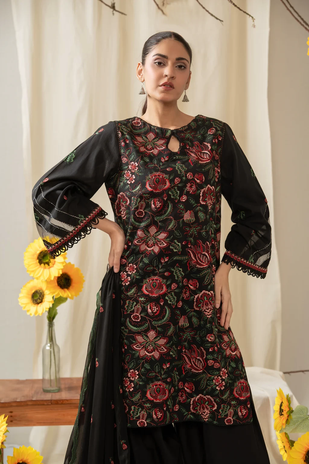 EMBROIDERED CAMBRIC 3 PIECE SUIT - WFM35652