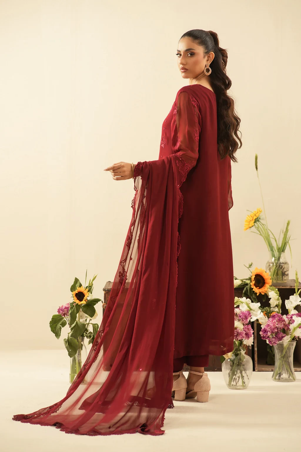 EMBROIDERED CHIFFON 3 PIECE SUIT - WUM36110