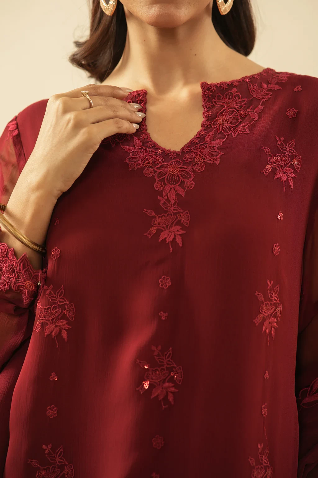 EMBROIDERED CHIFFON 3 PIECE SUIT - WUM36110