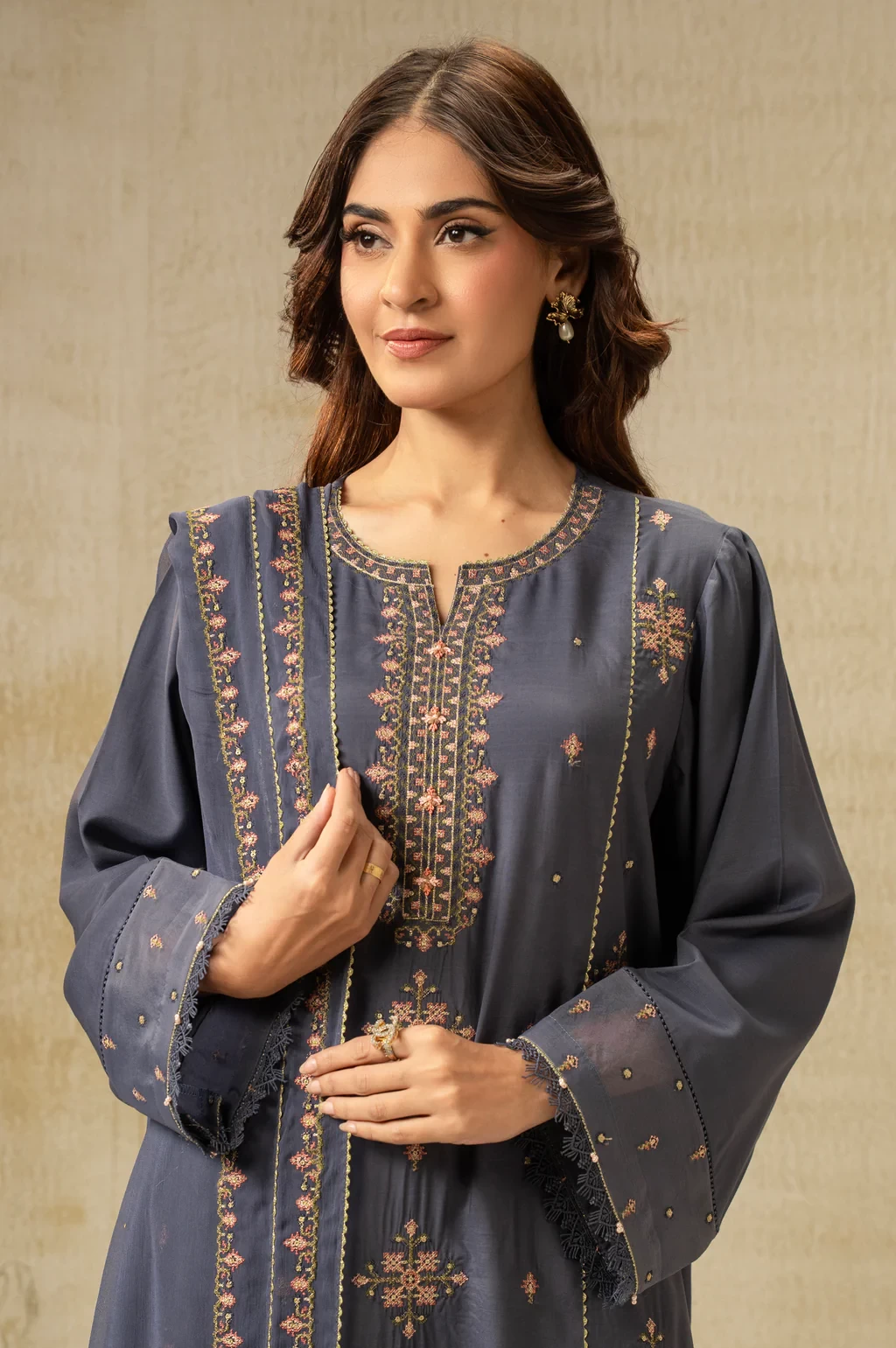 EMBROIDERED RAW SILK 3 PIECE SUIT - WUM35221