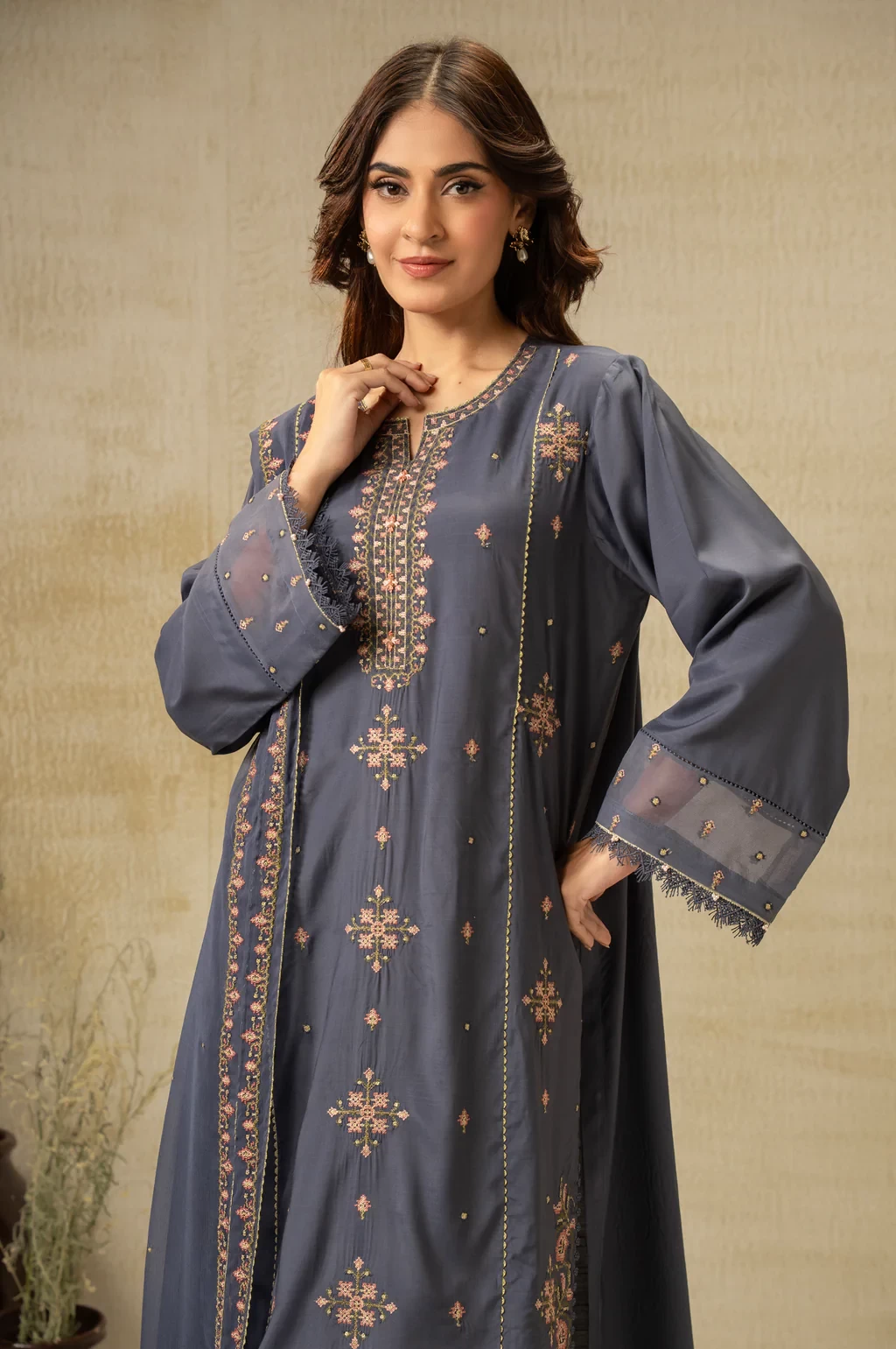 EMBROIDERED RAW SILK 3 PIECE SUIT - WUM35221
