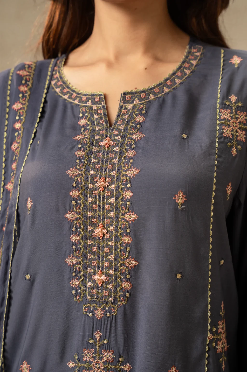 EMBROIDERED RAW SILK 3 PIECE SUIT - WUM35221