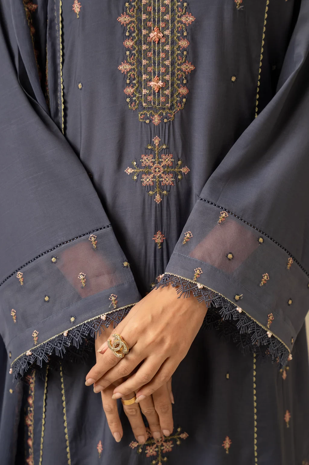 EMBROIDERED RAW SILK 3 PIECE SUIT - WUM35221