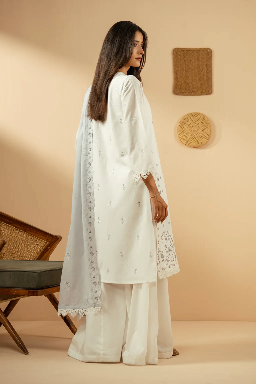 EMBROIDERED CHIKANKARI 3 PIECE SUIT - SKU: WFM36244