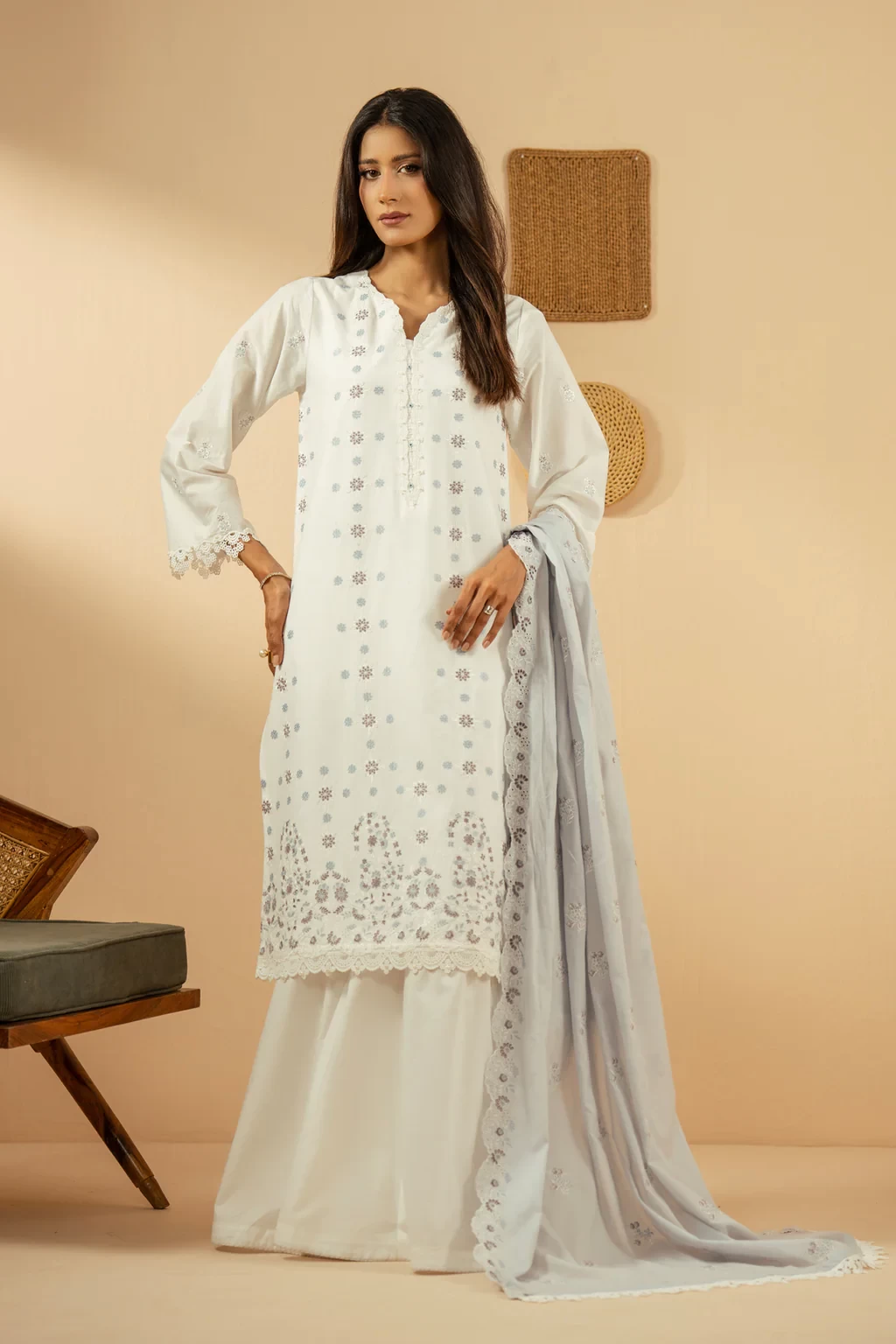 EMBROIDERED CHIKANKARI 3 PIECE SUIT - SKU: WFM36244