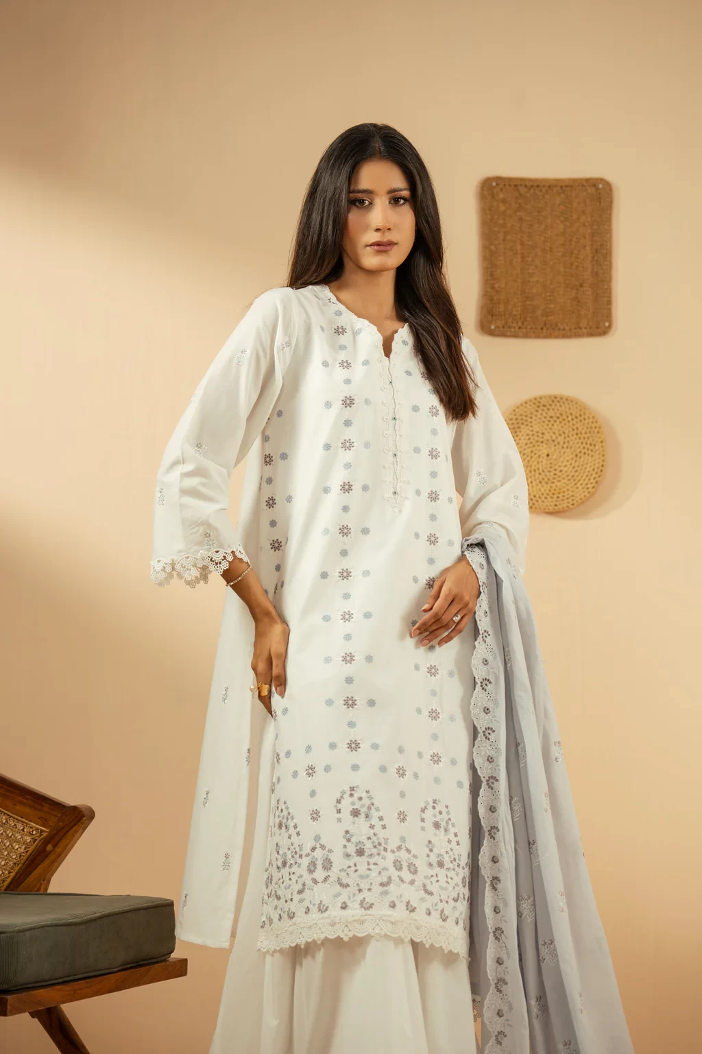 EMBROIDERED CHIKANKARI 3 PIECE SUIT - SKU: WFM36244