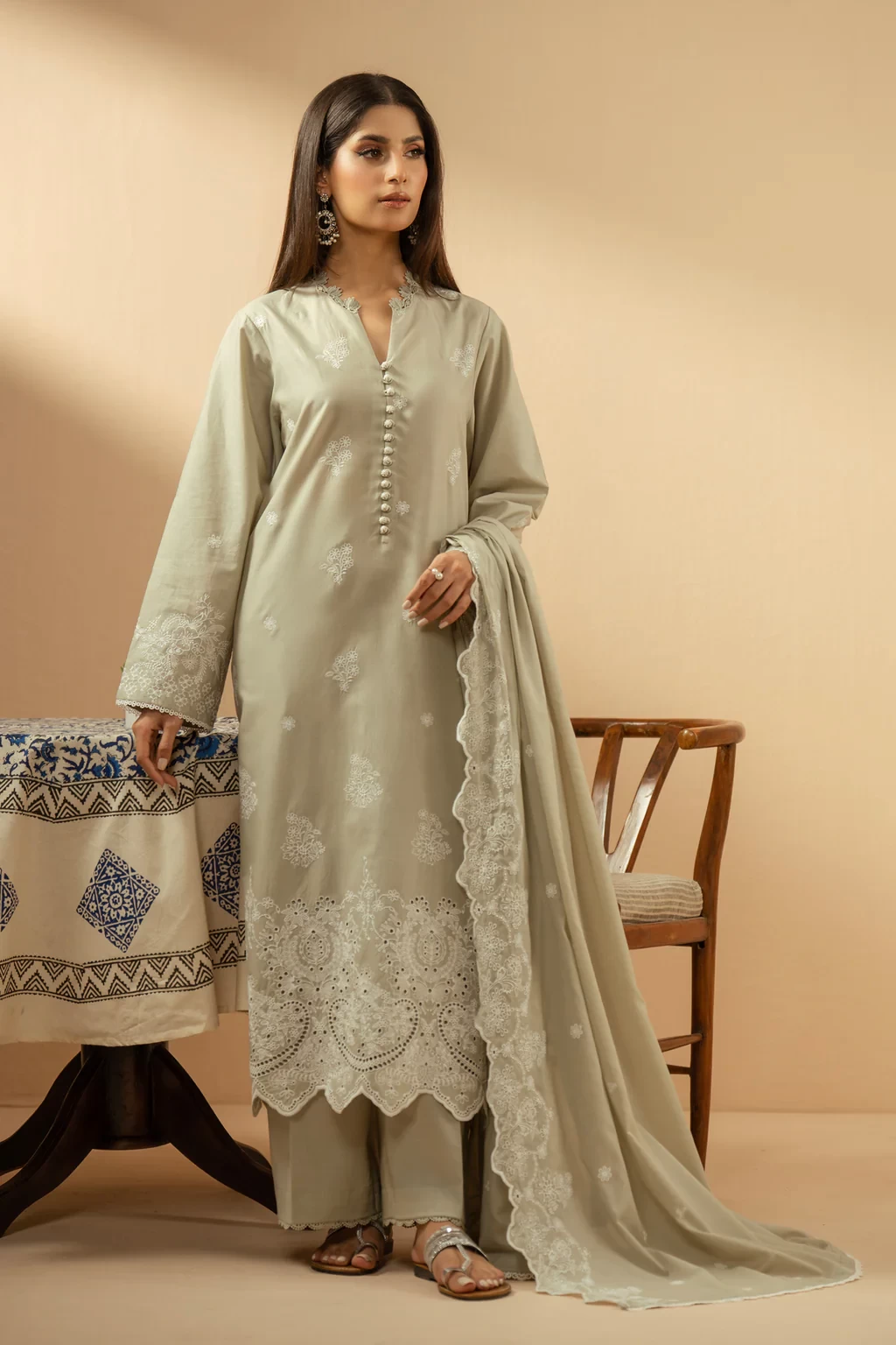 EMBROIDERED CHIKANKARI -  3 PIECE SUIT SKU: WFM36245