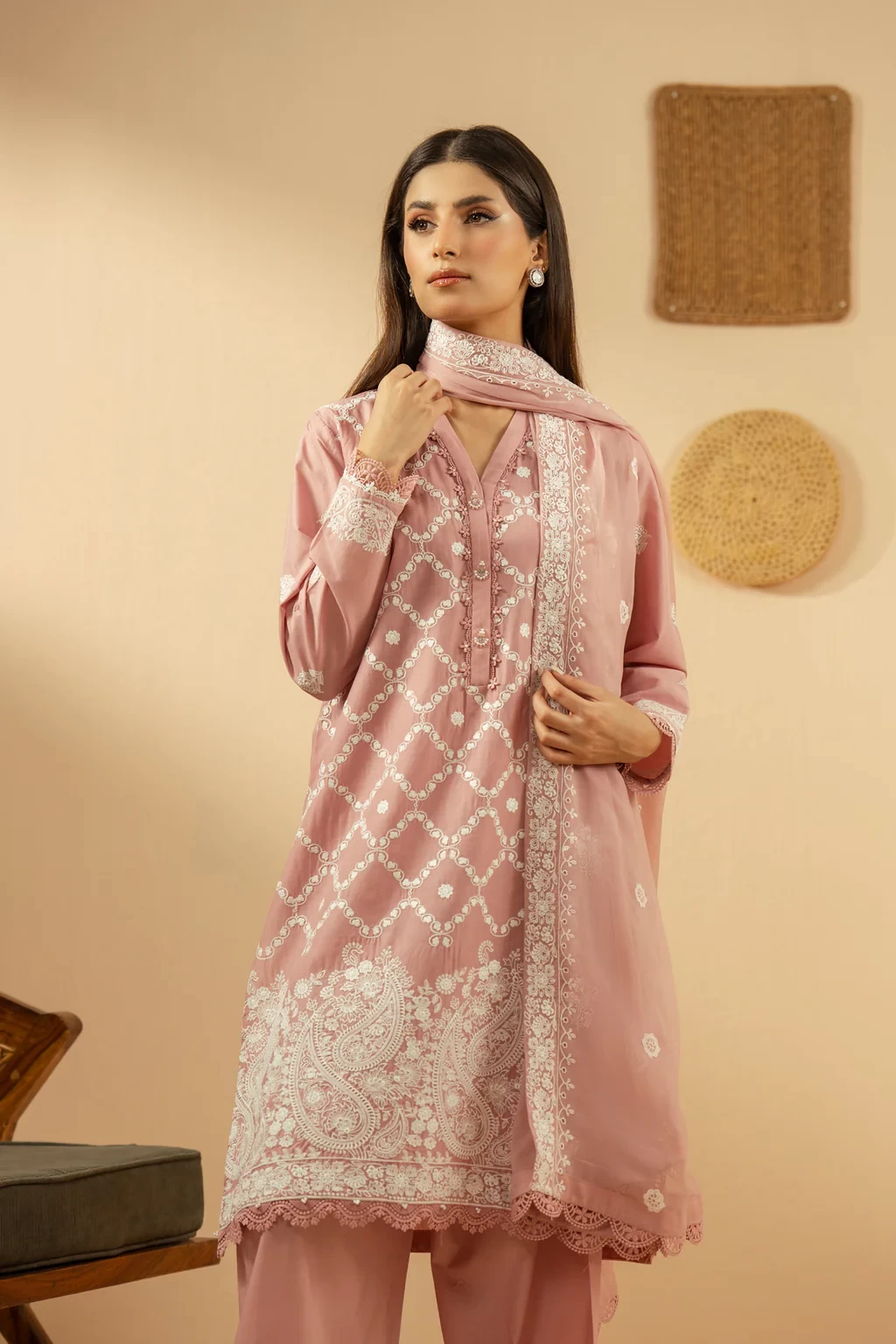 EMBROIDERED CHIKANKARI 3 PIECE SUIT - SKU: WFM36246