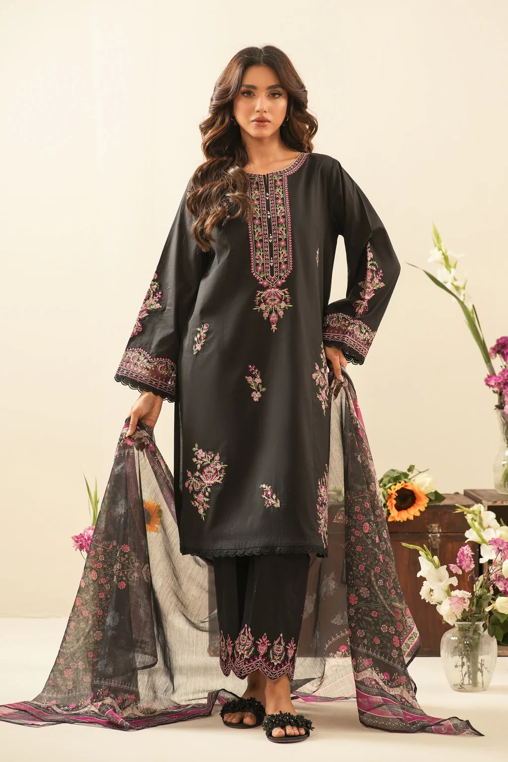 EMBROIDERED CAMBRIC 3 PIECE SUIT - WFM36299