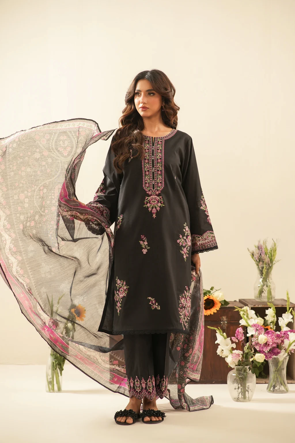 EMBROIDERED CAMBRIC 3 PIECE SUIT - WFM36299