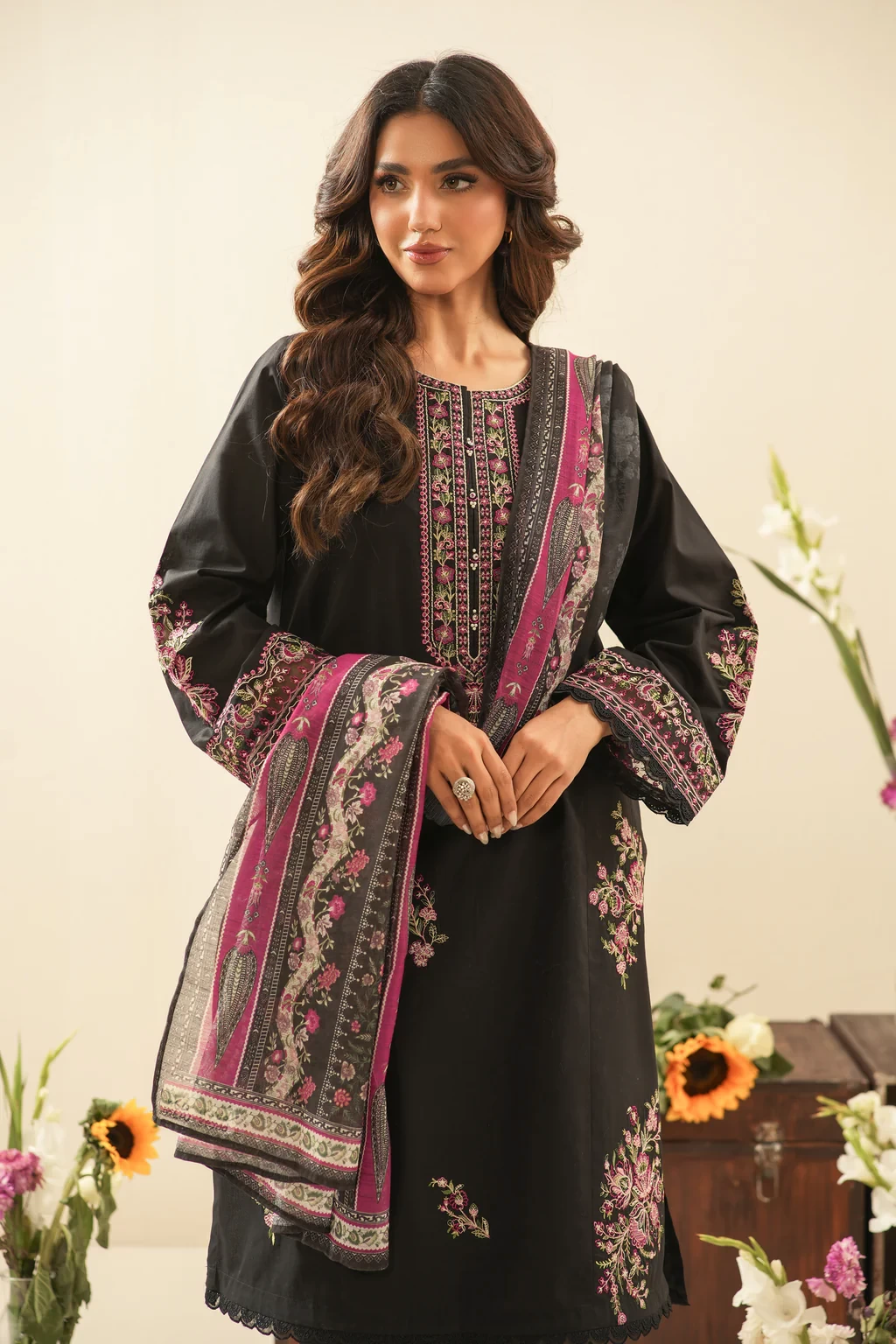 EMBROIDERED CAMBRIC 3 PIECE SUIT - WFM36299