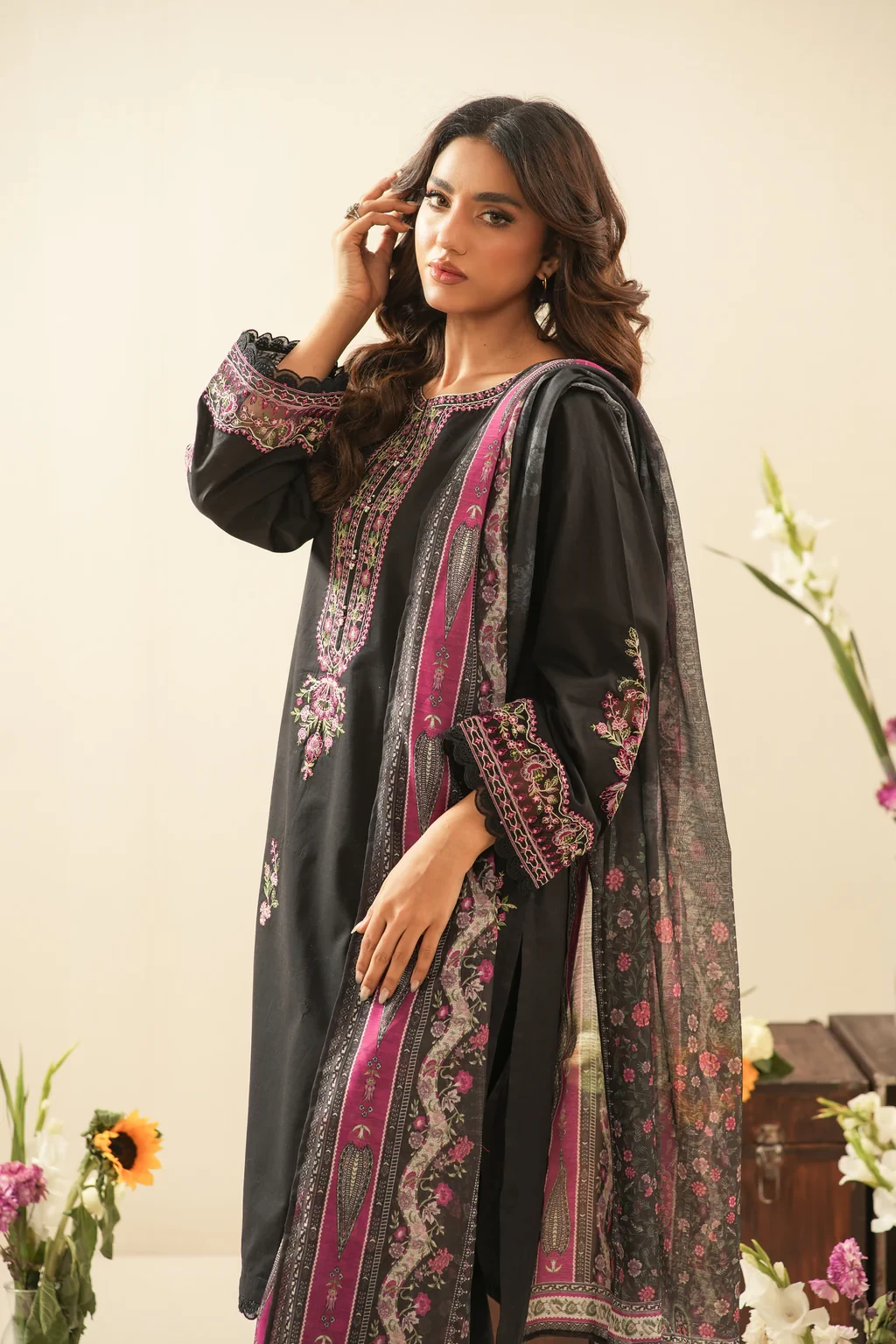 EMBROIDERED CAMBRIC 3 PIECE SUIT - WFM36299