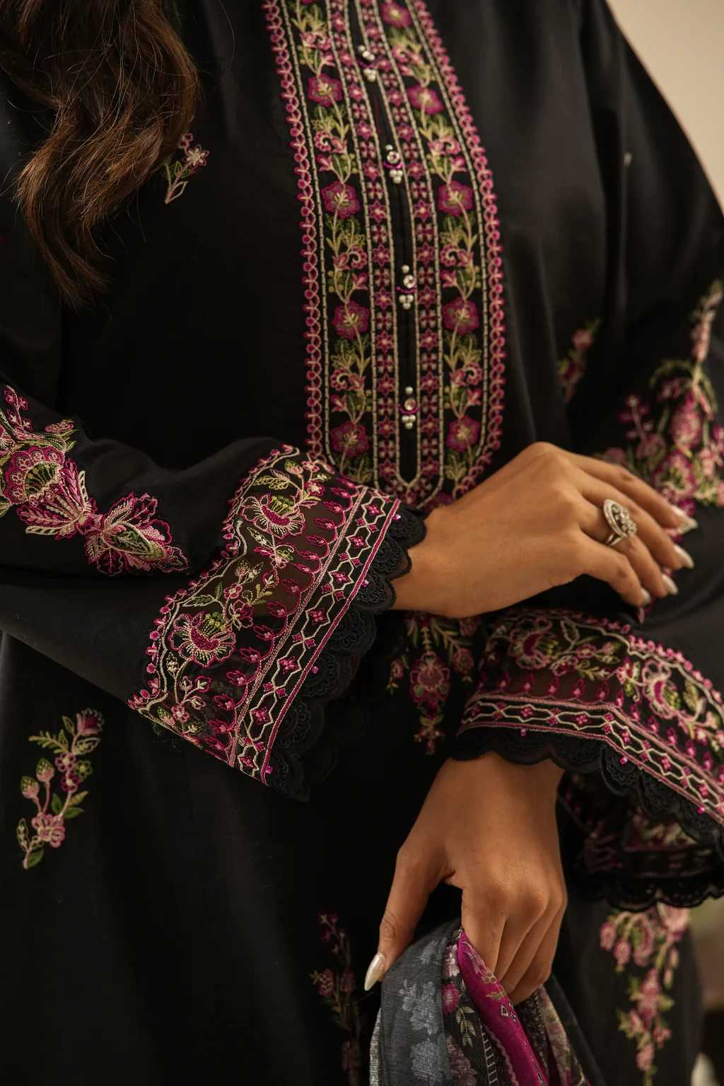 EMBROIDERED CAMBRIC 3 PIECE SUIT - WFM36299