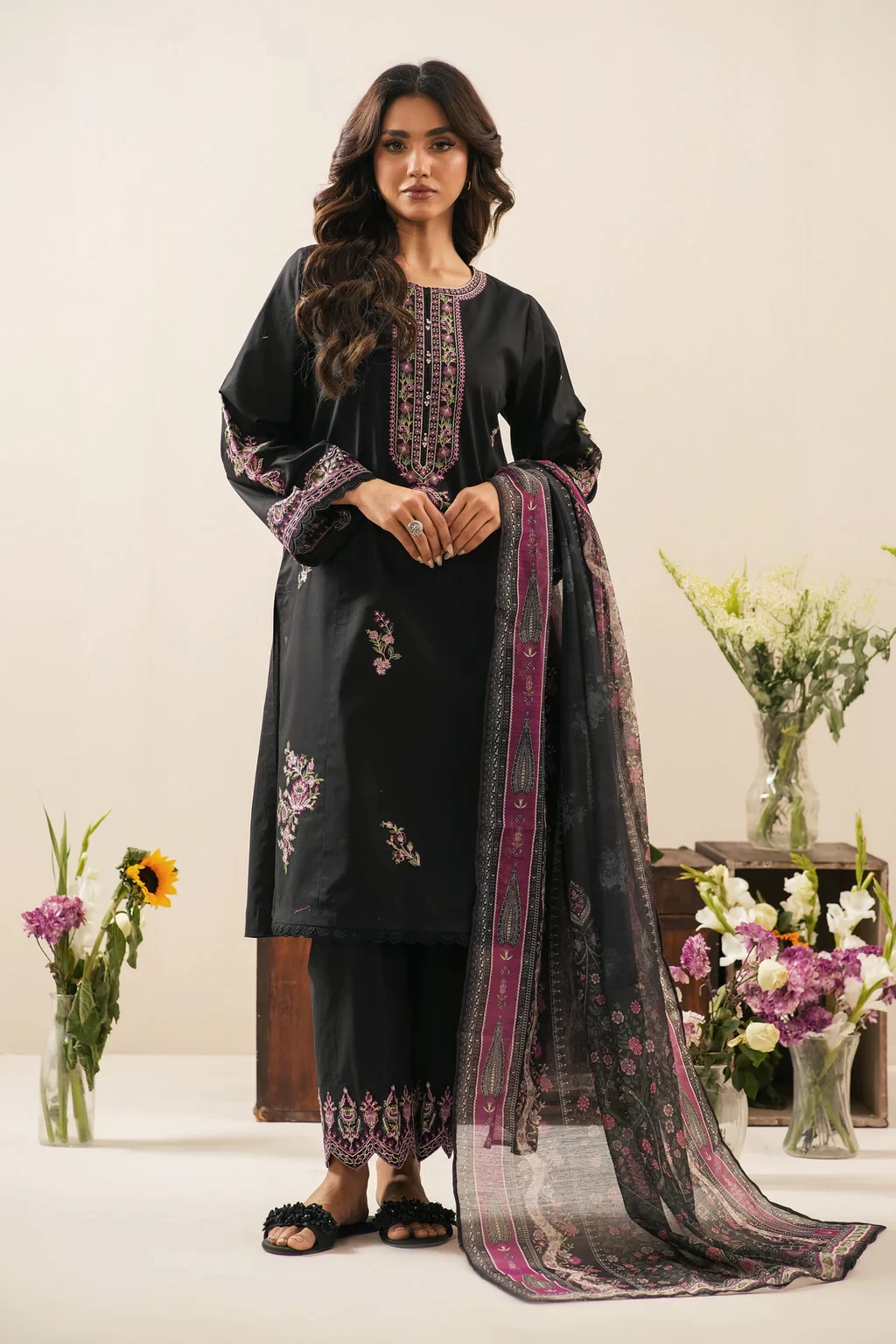 EMBROIDERED CAMBRIC 3 PIECE SUIT - WFM36299