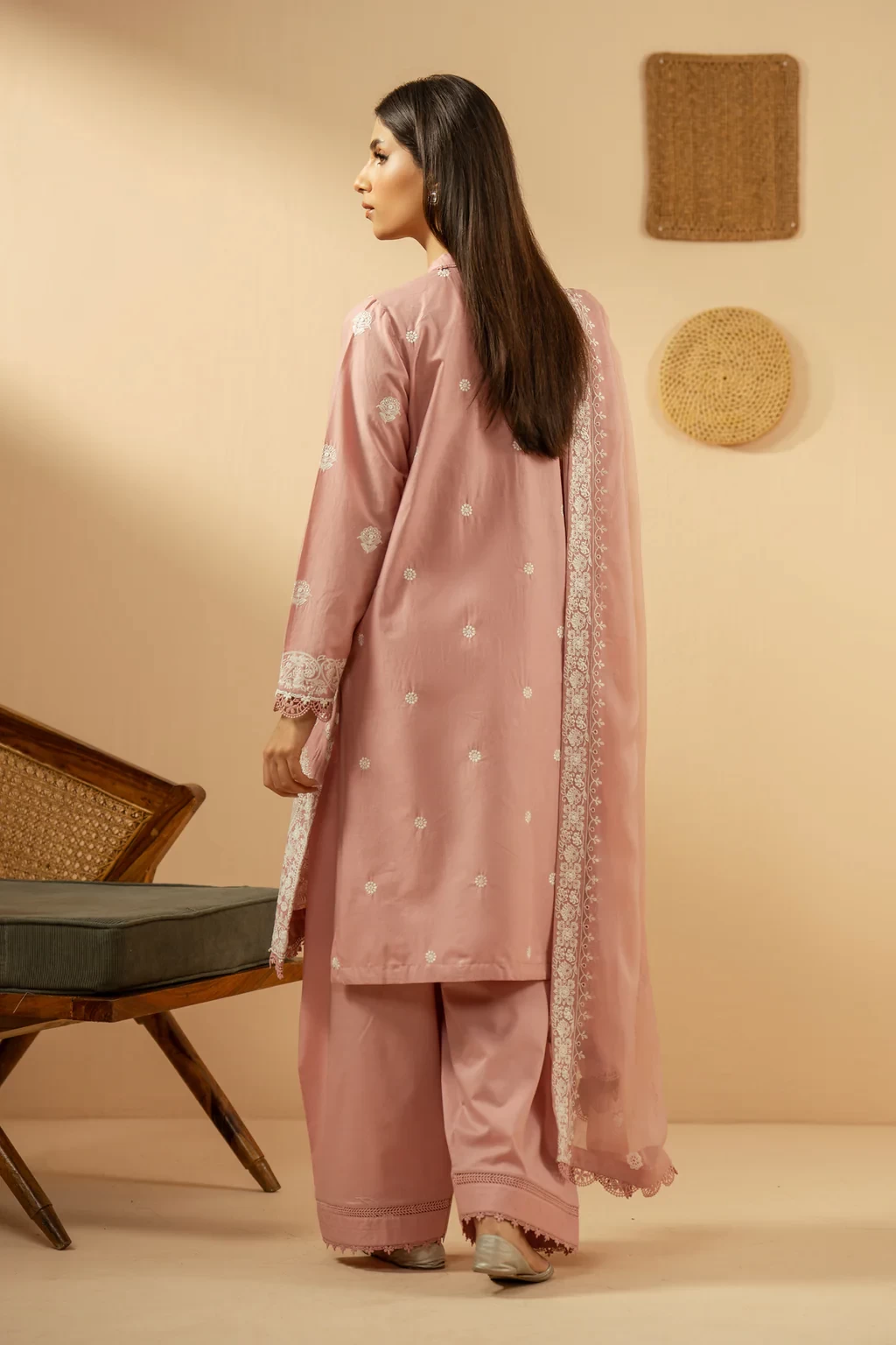 EMBROIDERED CHIKANKARI 3 PIECE SUIT - WFM36246
