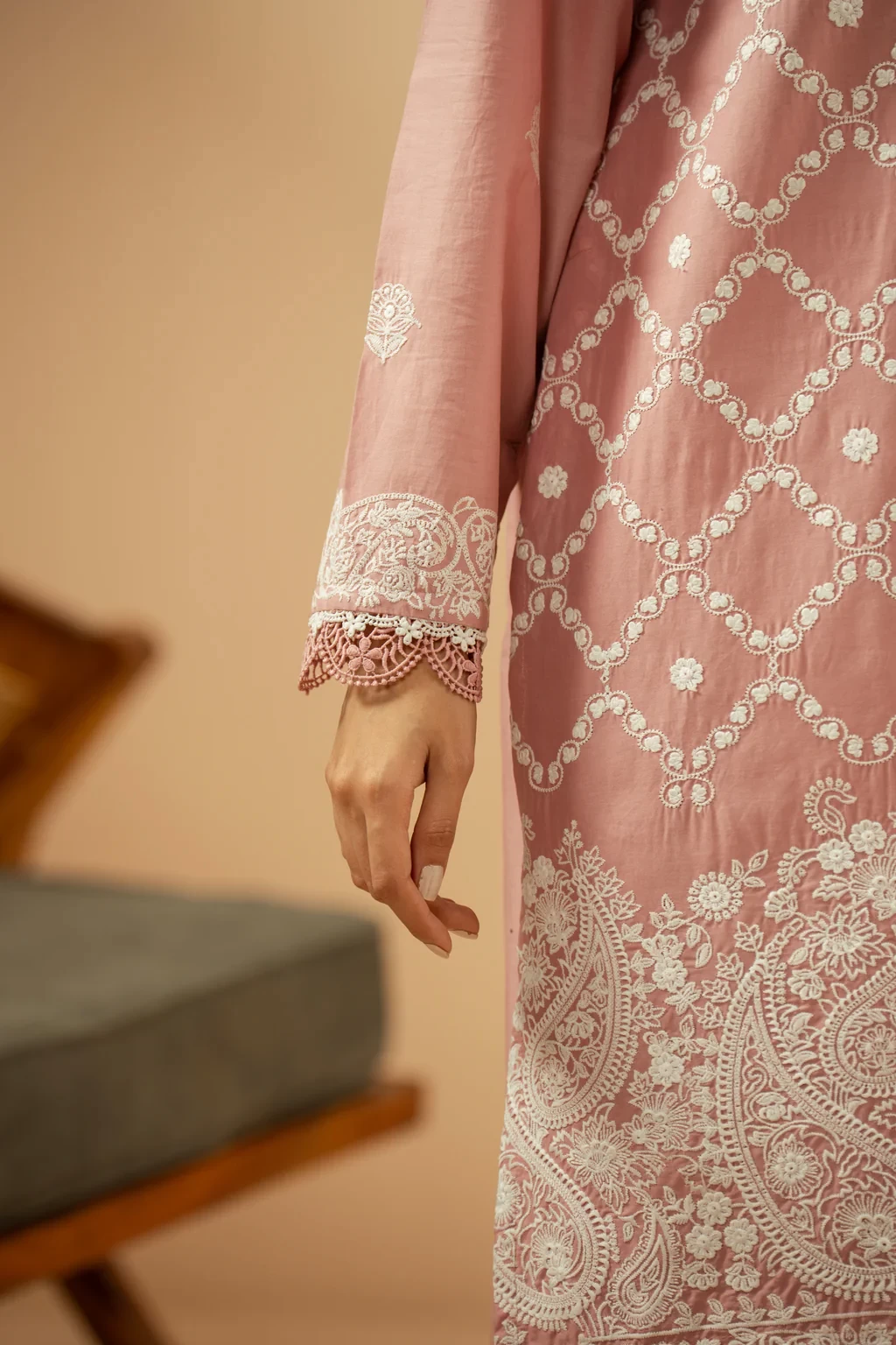 EMBROIDERED CHIKANKARI 3 PIECE SUIT - WFM36246