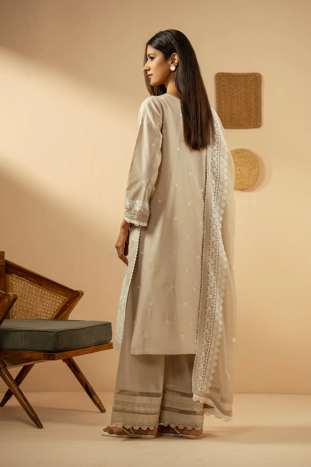 EMBROIDERED CHIKANKARI 3 PIECE SUIT - WFM36247