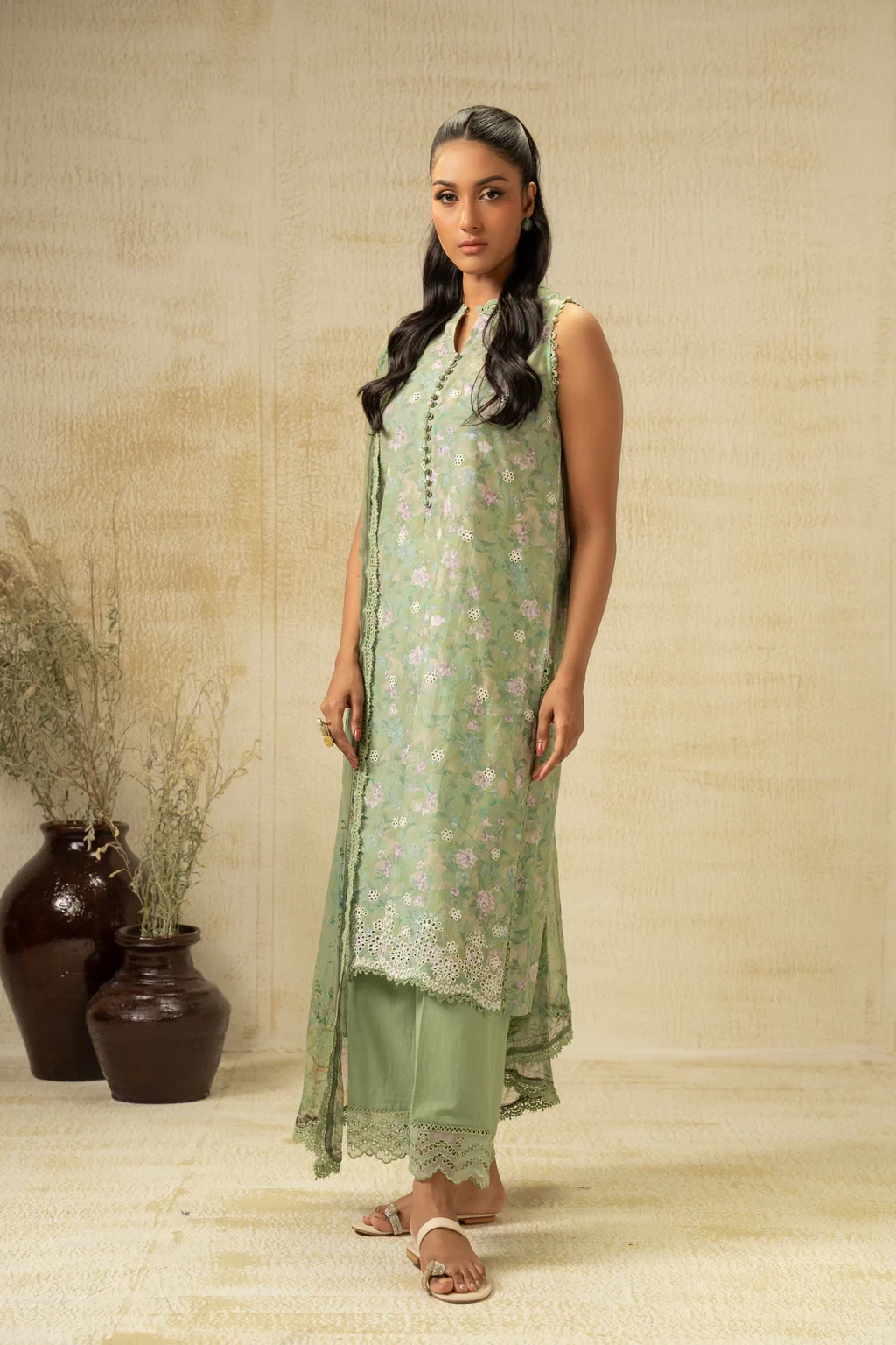EMBROIDERED CHIKANKARI 3 PIECE SUIT - WFM35161
