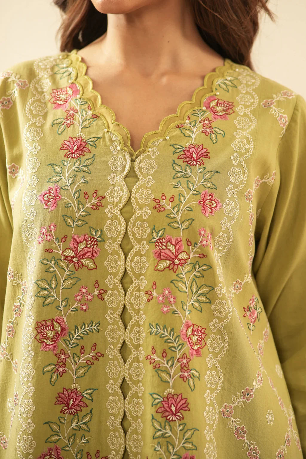 EMBROIDERED CAMBRIC 3 PIECE SUIT - WFM36249