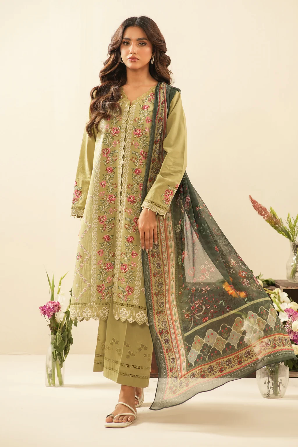 EMBROIDERED CAMBRIC 3 PIECE SUIT - WFM36249