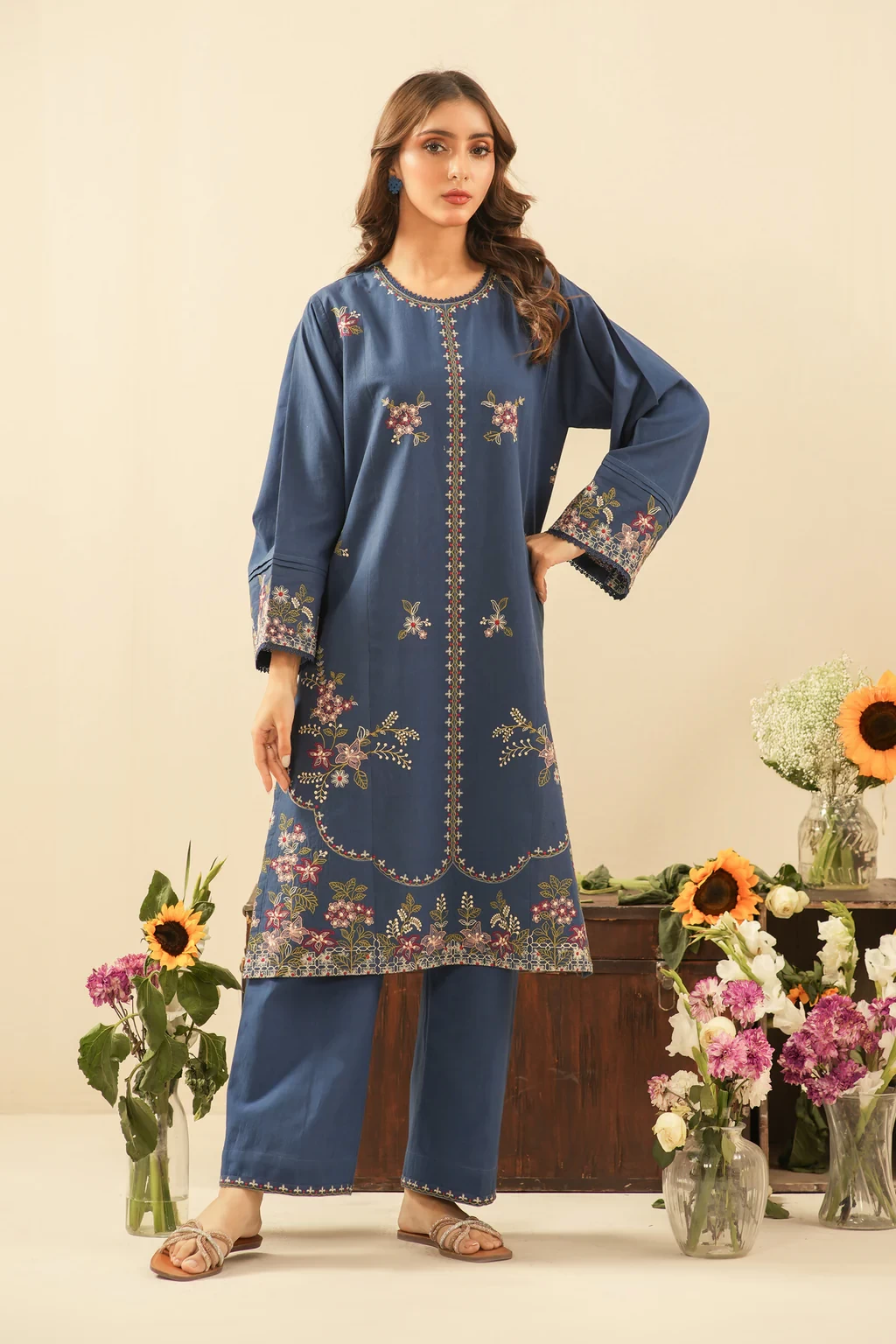 EMBROIDERED CAMBRIC 3 PIECE SUIT -  WFM36298