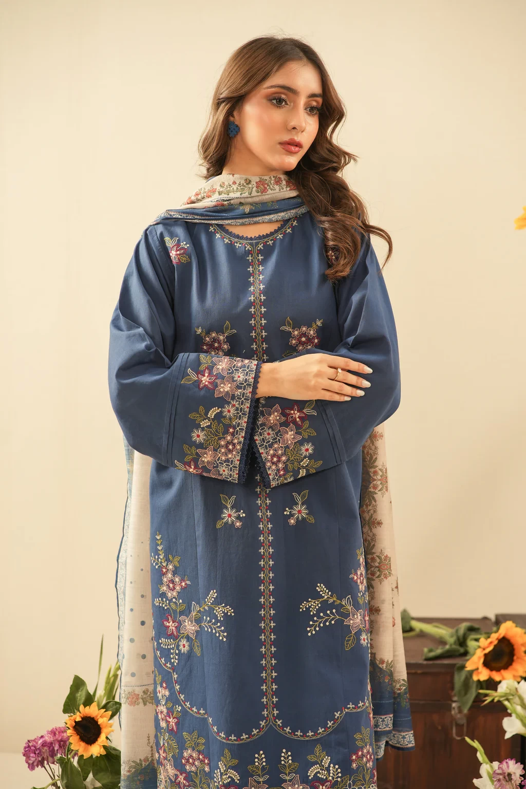 EMBROIDERED CAMBRIC 3 PIECE SUIT -  WFM36298