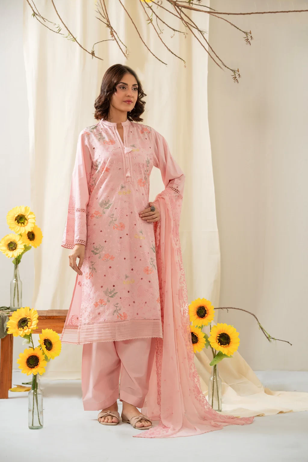 EMBROIDERED CAMBRIC  3 PIECE SUIT - WFM36248