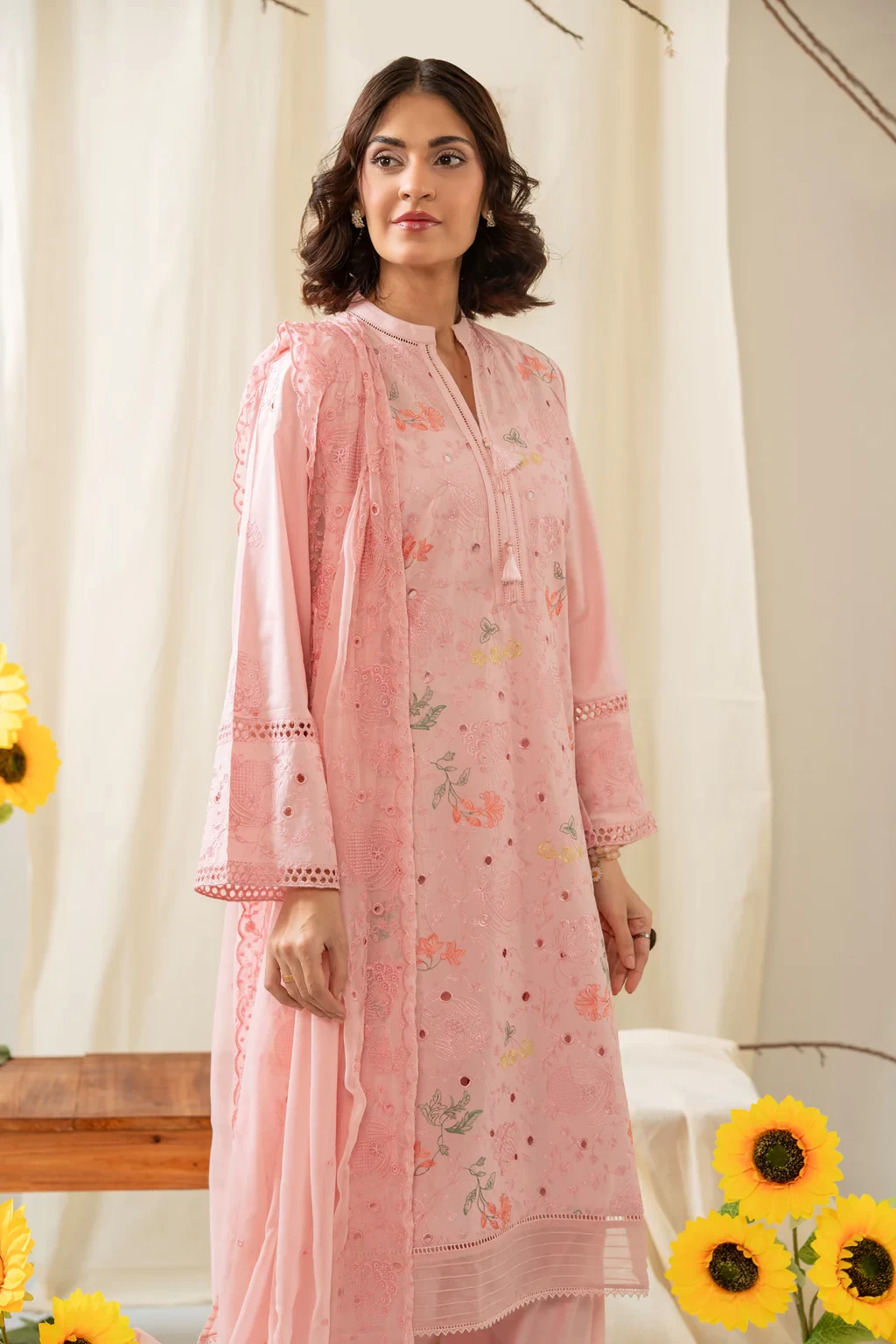 EMBROIDERED CAMBRIC  3 PIECE SUIT - WFM36248