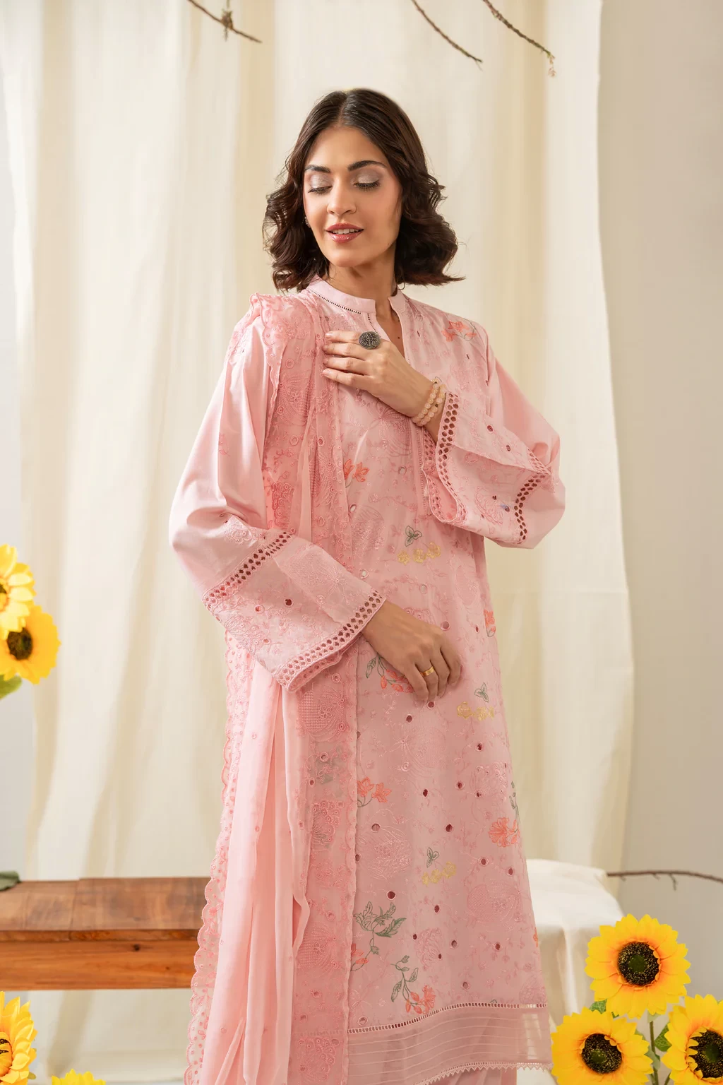 EMBROIDERED CAMBRIC  3 PIECE SUIT - WFM36248