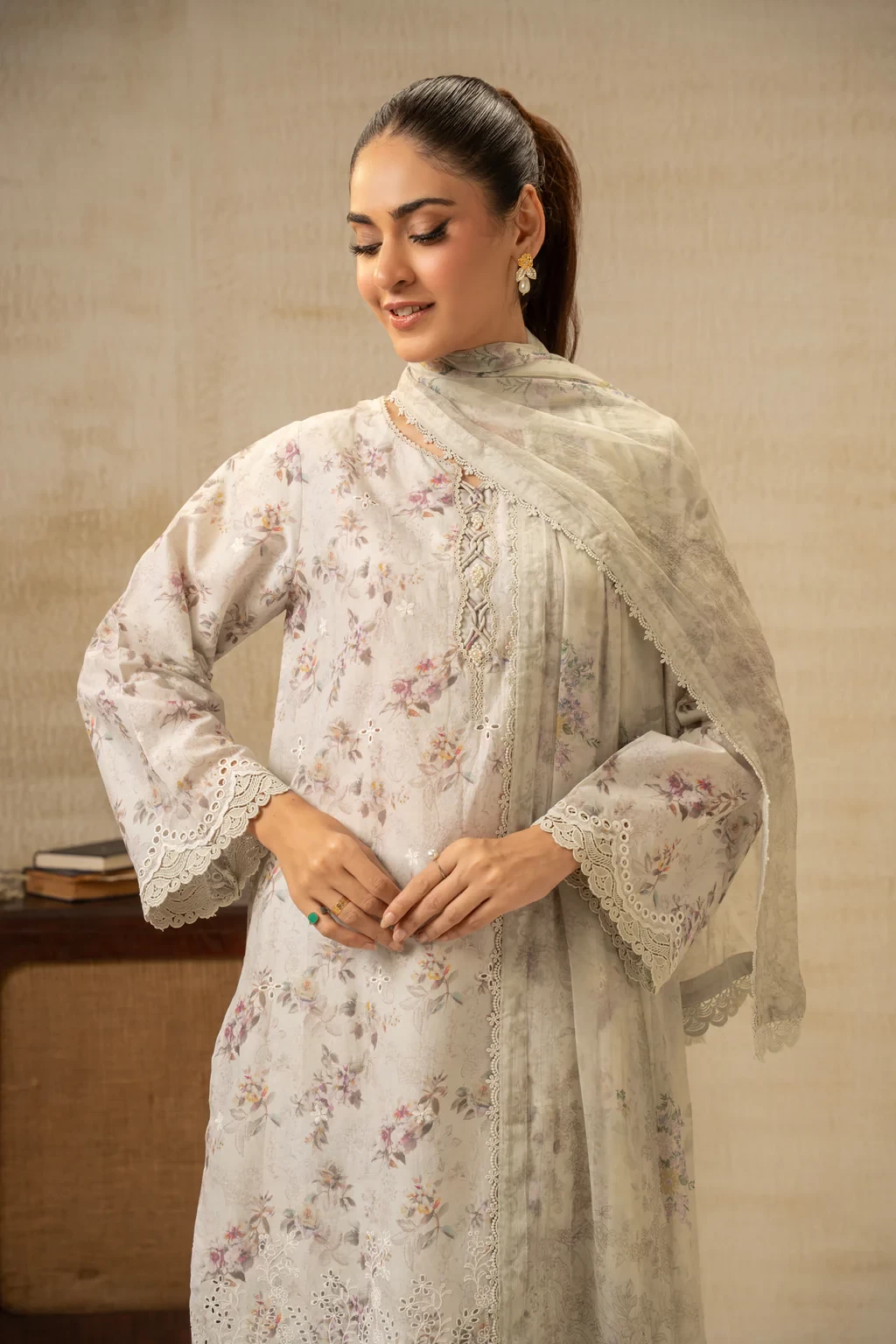 EMBROIDERED CHIKANKARI 3 PIECE SUIT - SKU: WFM35325