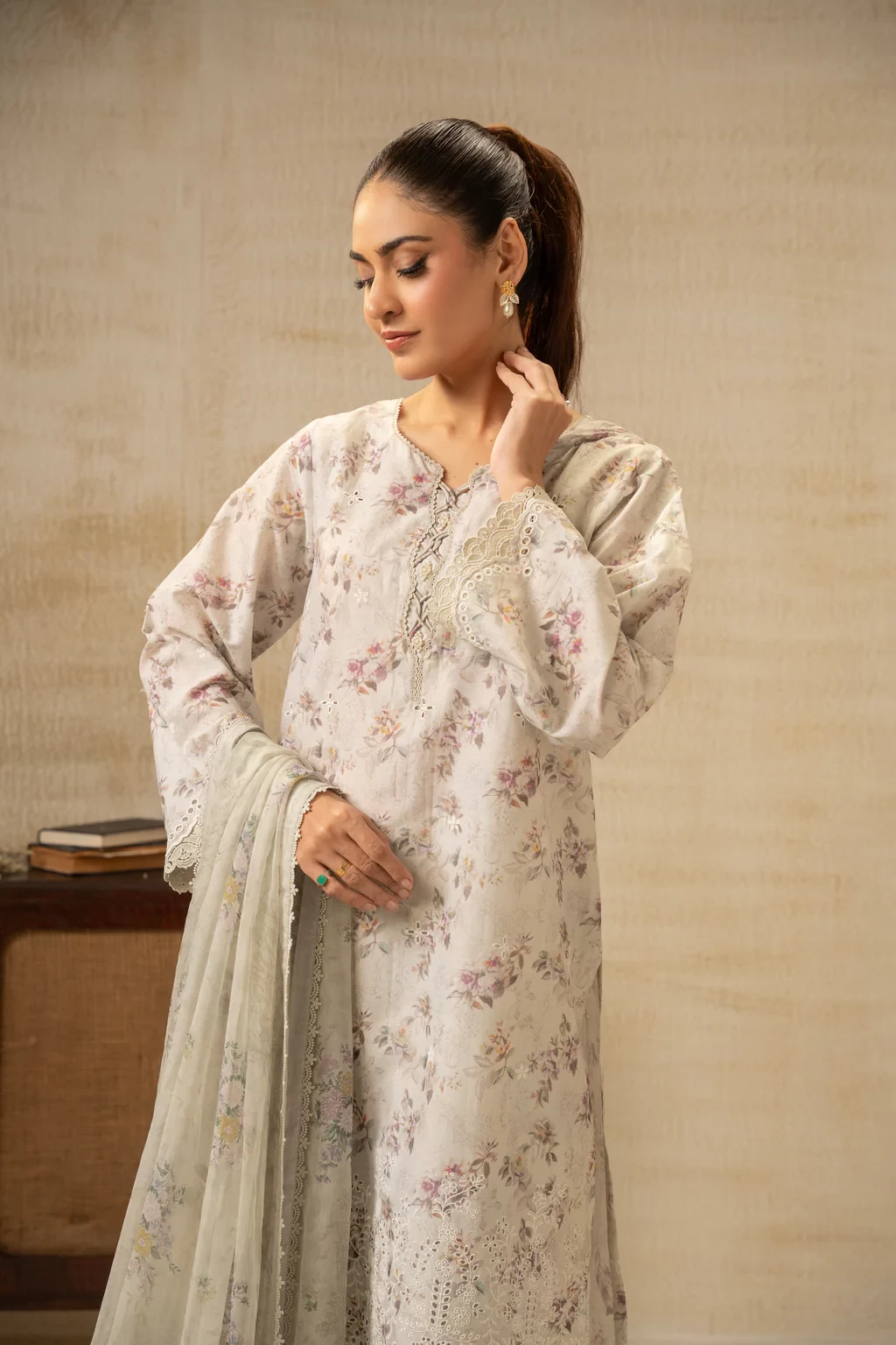 EMBROIDERED CHIKANKARI 3 PIECE SUIT - SKU: WFM35325