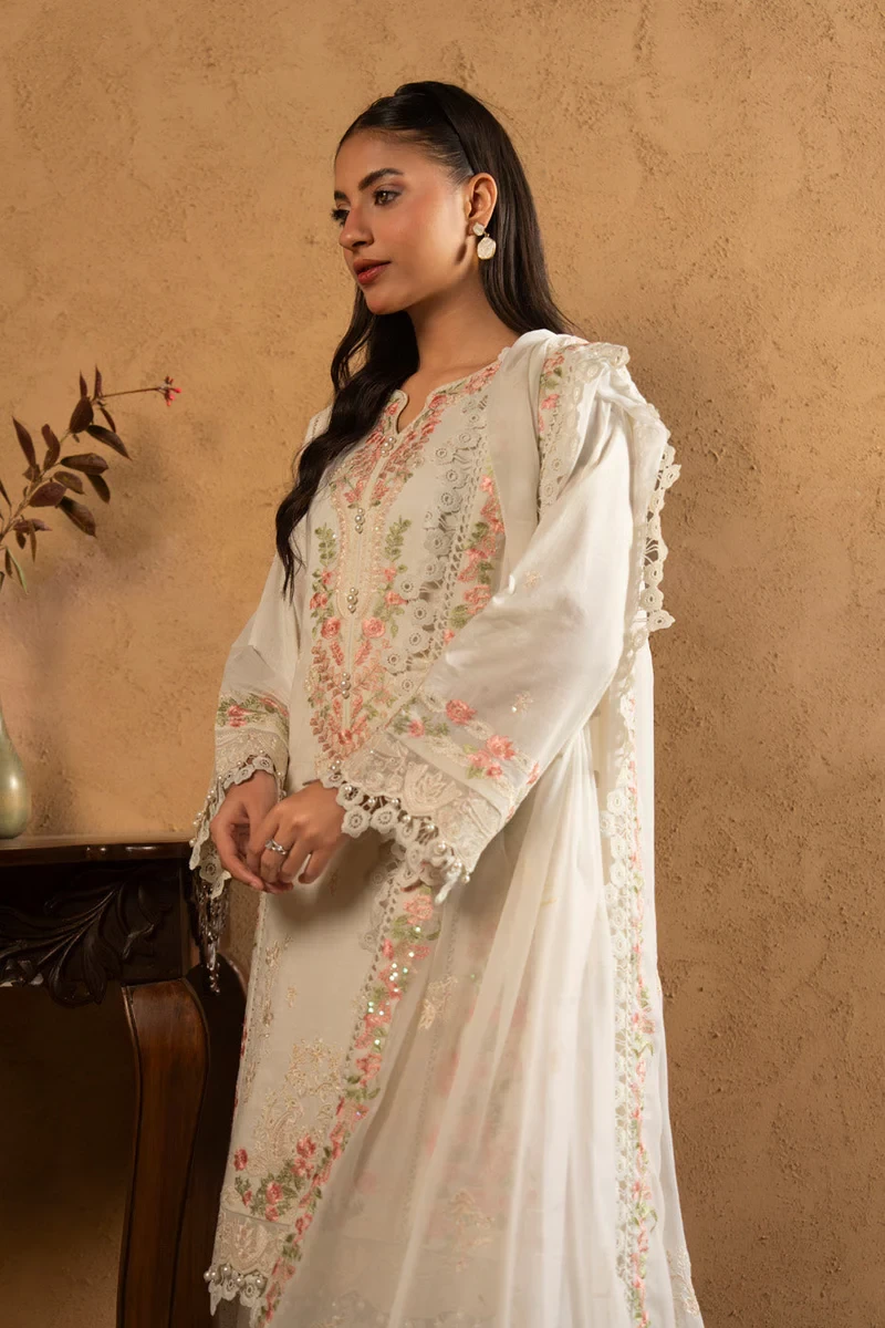 RTS | SHIRT, TROUSER & DUPATTA LAWN | EMBROIDERED - SKU: M-04-26-White