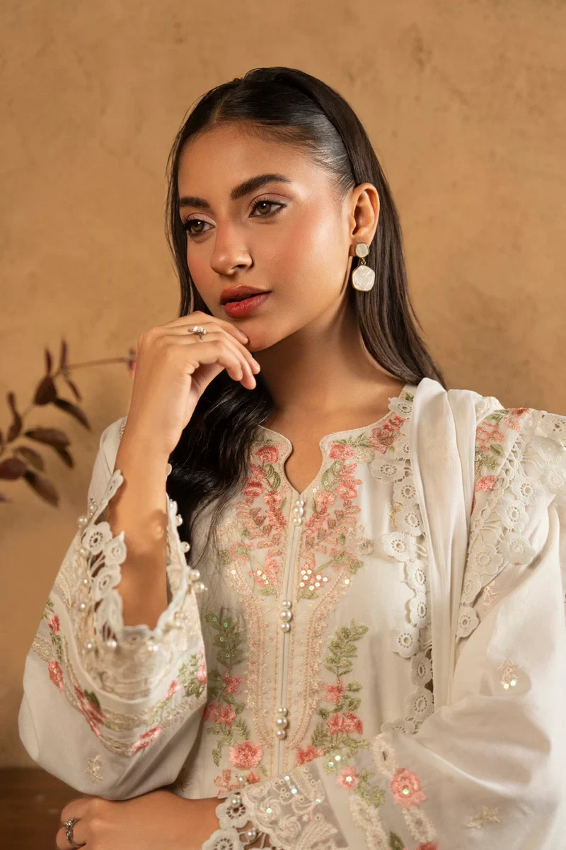 RTS | SHIRT, TROUSER & DUPATTA LAWN | EMBROIDERED - SKU: M-04-26-White