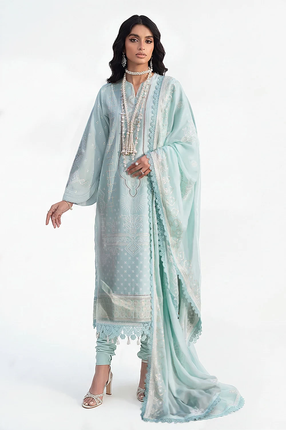 3 Piece Embroidered Lawn Suit with Embroidered Chiffon Dupatta KD-62001 - W-FB-L
