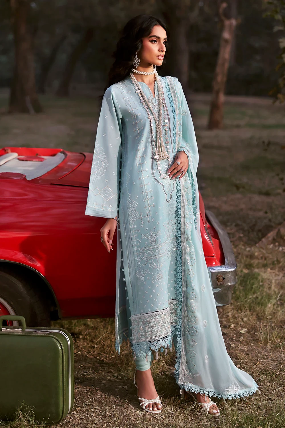 3 Piece Embroidered Lawn Suit with Embroidered Chiffon Dupatta KD-62001 - W-FB-L