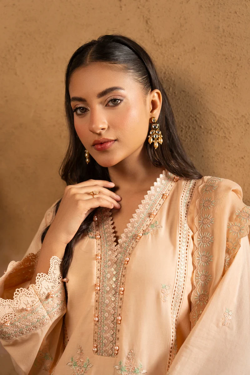 RTS | SHIRT, TROUSER & DUPATTA LAWN | EMBROIDERED - SKU: M-05-26-Peach