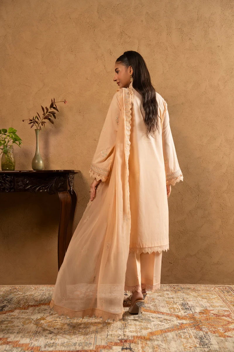 RTS | SHIRT, TROUSER & DUPATTA LAWN | EMBROIDERED - SKU: M-05-26-Peach