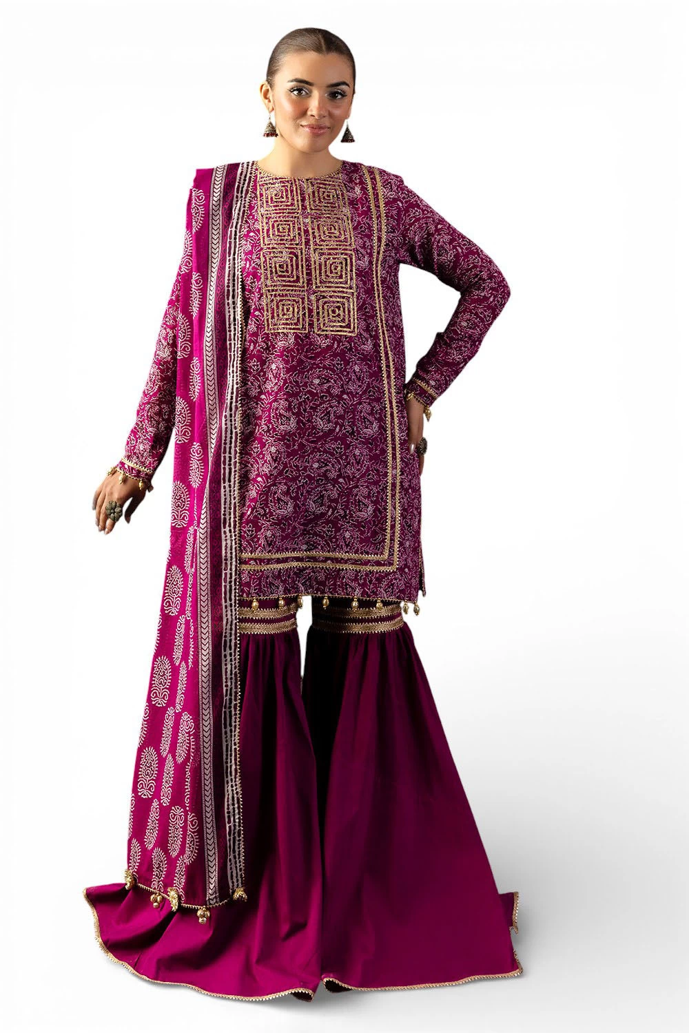 3 Piece Gota Embroidered Lawn Suit with Printed Lawn Dupatta CL-62041 - W-FB-HT-