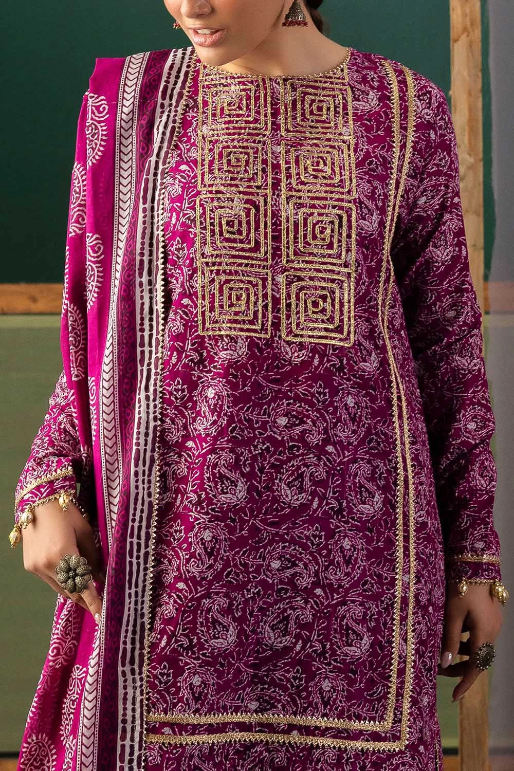3 Piece Gota Embroidered Lawn Suit with Printed Lawn Dupatta CL-62041 - W-FB-HT-
