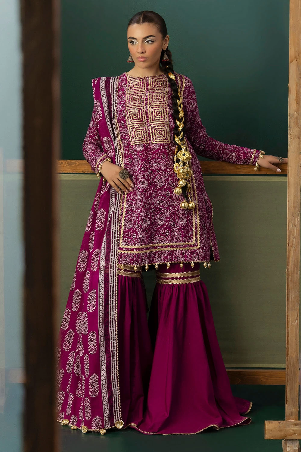 3 Piece Gota Embroidered Lawn Suit with Printed Lawn Dupatta CL-62041 - W-FB-HT-