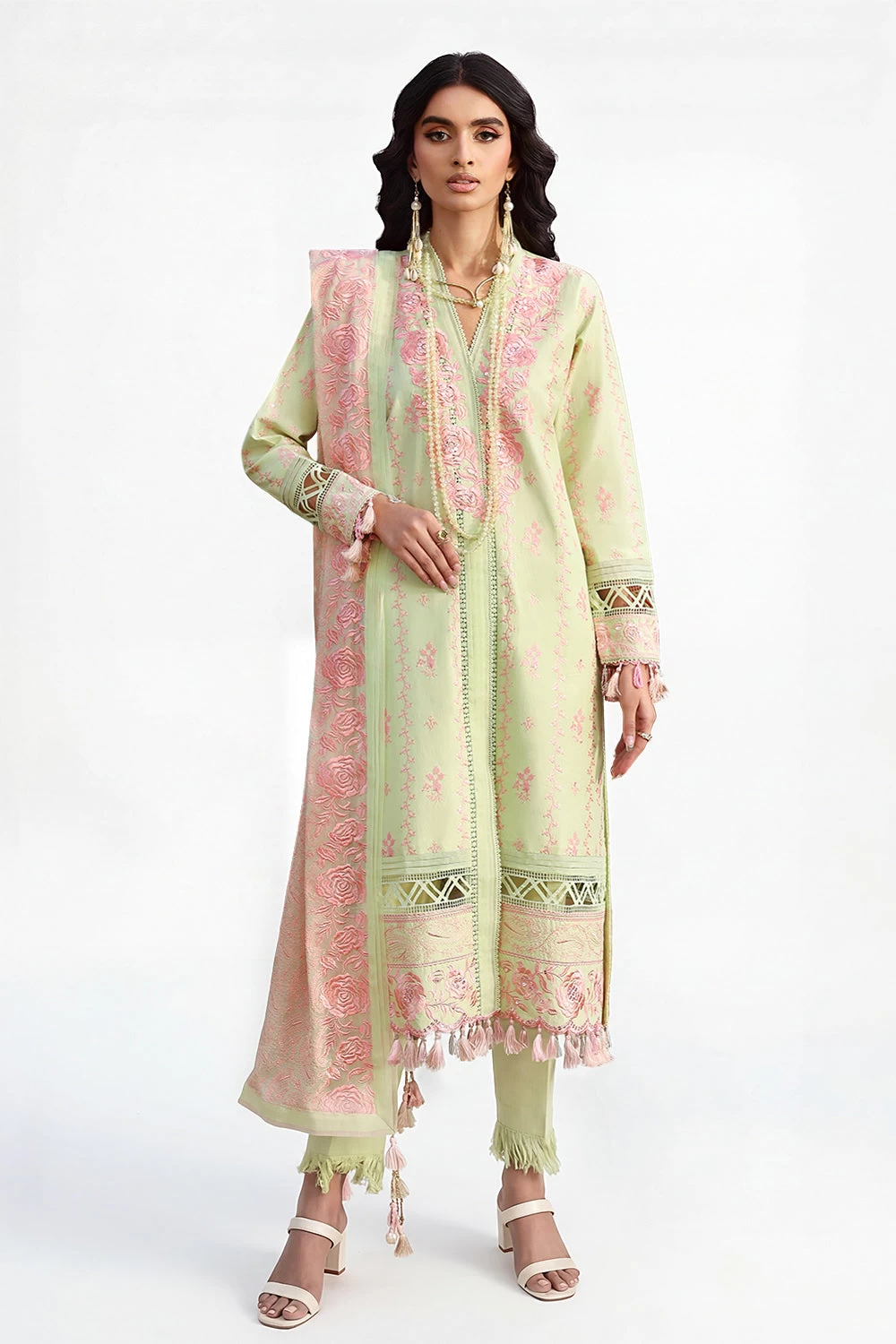 3 Piece Embroidered Lawn Suit with Embroidered Chiffon Dupatta PM-62016 - W-FB-L