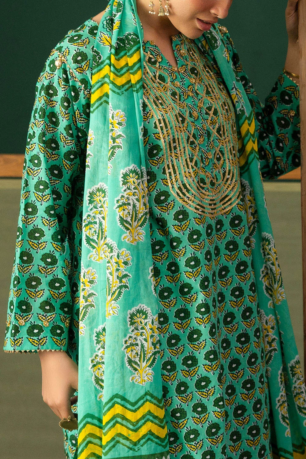 3 Piece Gota Embroidered Lawn Suit with Printed Lawn Dupatta CL-62044 - W-FB-HT-